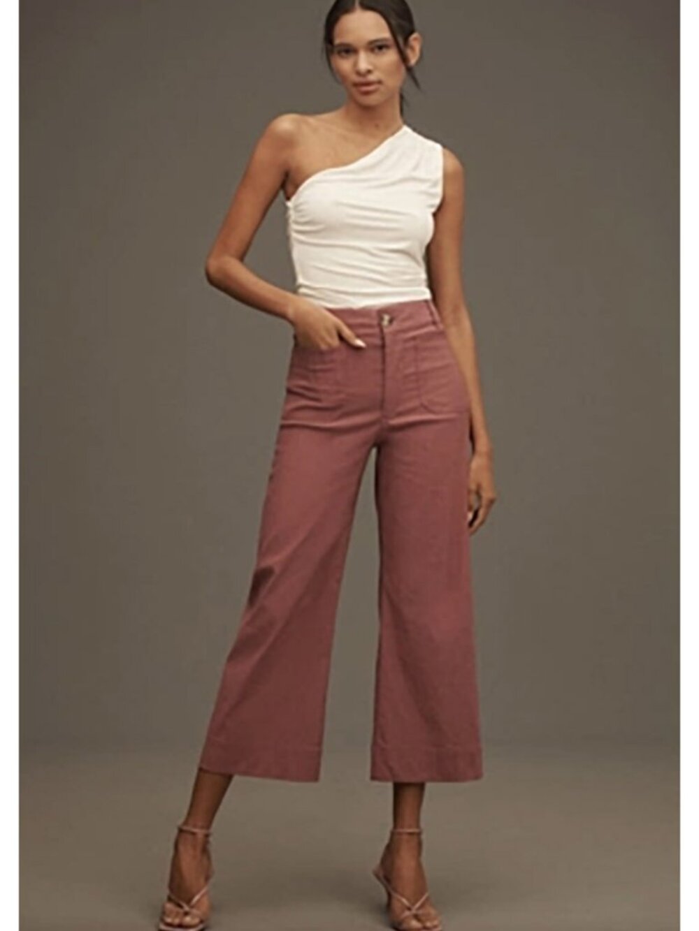 Anthropologie Colette Magic Fabric Crop Wide-Leg Pants - Mauve Taupe - Size 26